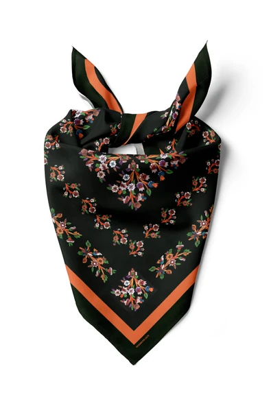 B21 Kadın Siyah Çiçek Desenli 50x50 Bandana DG01579-22 ürün görseli 1