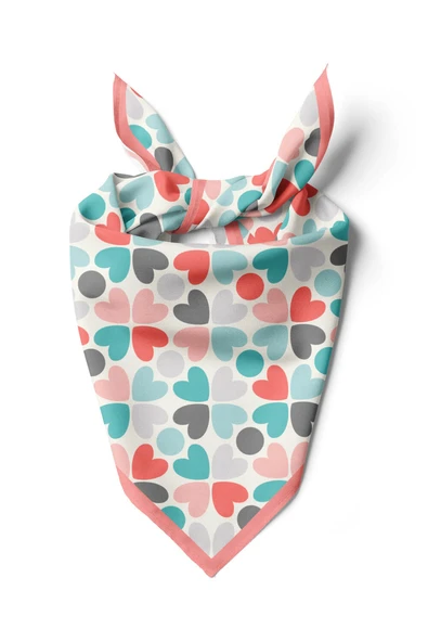Kadın Pembe  Mavi Kalp Desenli 50x50 Bandana HYL DG0546-22 ürün görseli 1