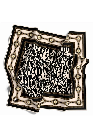 Twill Dalmaçya Desenli Krem Renkli 90x90 Eşarp (İpek İçermez) Kenar Dikiş Şekli El Dikişli ürün görseli 1
