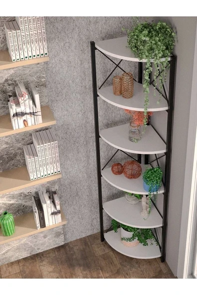 Kitaplık Çiçeklik 6 Raflı Beyaz Çok Amaçlı Stand Altı Bölmeli 160*30*43 ürün görseli 1