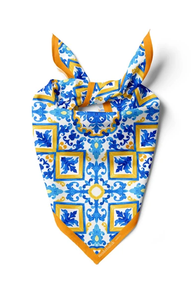 A31 Kadın Egzotik Desenli Bandana 50x50 Sarı Mavi DG0408-22 Snz ürün görseli 1
