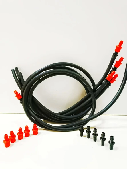 SPAGETTİ SULAMA SETİ (BORUYA SU AKTARIM İÇİN 50CM BORU+NOZUL+NİPEL 10 ADET) ürün görseli 1