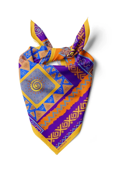 B83 Kadın Etnik Desenli Bandana 50x50 Mor DG0260-22 Snz ürün görseli 1