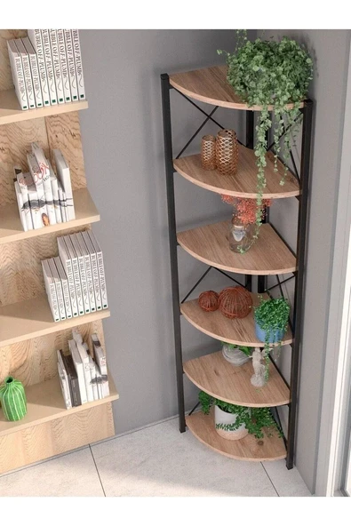 Kitaplık Çiçeklik 6 Raflı Ceviz Çok Amaçlı Stand Altı Bölmeli 160*30*43 ürün görseli 1