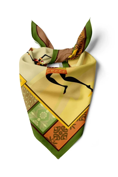 F23 Kadın African Desenli Bandana 50x50 Kahve DG0248-2 ürün görseli 1