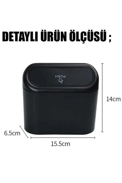 Mini Oto Çöp Kovası Abs Plastik Siyah ürün görseli 1