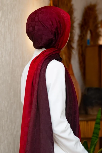 Vissona %57 İPEK %43 PAMUK Degrade Desenli Bordo Renkli Şal -  70x190 Dikiş Tipi İtalyan Dikişli ürün görseli 1