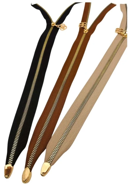 Angel Çanta Aksesuar Başlıklı Fermuar Set 45 Cm Light Gold Metal 3 Adet (Bej, Taba, Siyah) ürün görseli 1