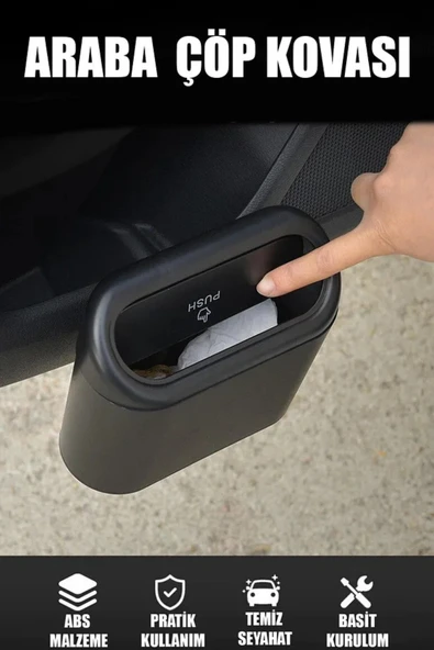 Mini Oto Çöp Kovası Abs Plastik Siyah - Resim 2