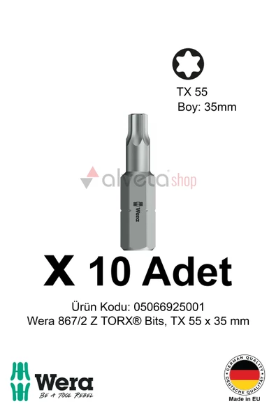 Alveta Wera 867/2 Z TORX TX55 x 35mm Tornavida Ucu 10 Adet | Torx Vidalama Bits Seti Güçlü Seri ürün görseli 1