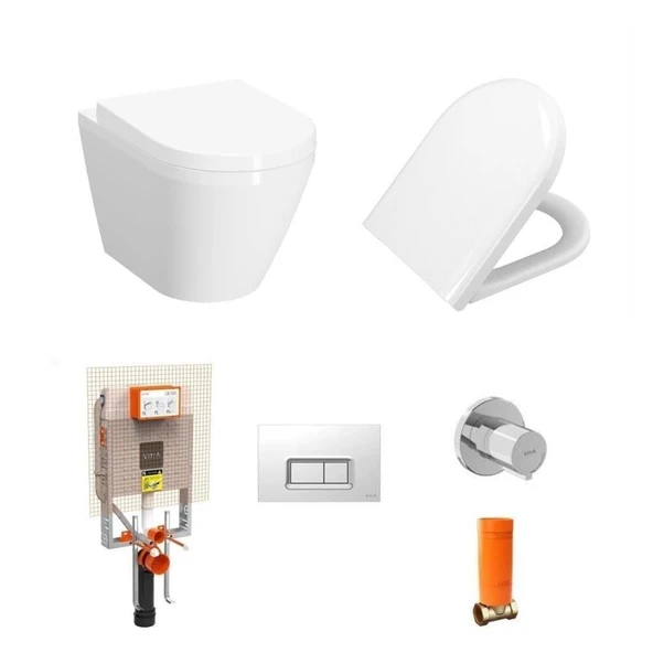 VitrA İntegra Kanalsız Asma Klozet (Yanları Kapalı) + VitrA Yavaş Kapak + VitrA Gömme Rezervuar Set ürün görseli 1