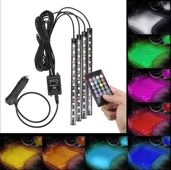 48 LED ARAÇ İÇİ AYAK ALTI LED IŞIK KUMANDALI MÜZİĞE DUYARLI ÇAKMAKLIK GİRİŞLİ ÇOK RENKLİ ARAÇ İÇİ AYDINLATMA ürün görseli 1