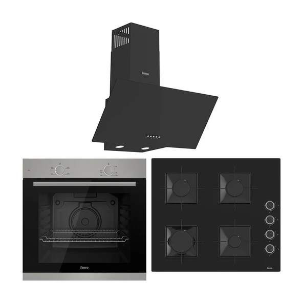 Ferre XE61MDV - SS205 - D086 4 Prog. Mekanik Statik Xl 78 Litre Ankastre Set - Inox/siyah ürün görseli 1