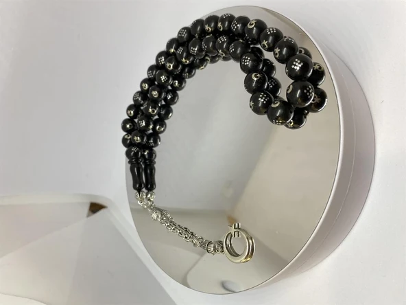 Tesbih TSBH0168HK Kararmaz Metal Püsküllü Pirinç Ayyıldız İşlemeli Küre Kesim Rus Oltu Tesbih ürün görseli 1