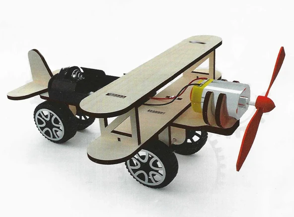 Gözeler Kendin Yap Ahşap Motorlu Uçak Kiti - STEM Eğitici Oyuncak - Lazer Kesim MDF Maket Seti ürün görseli 1