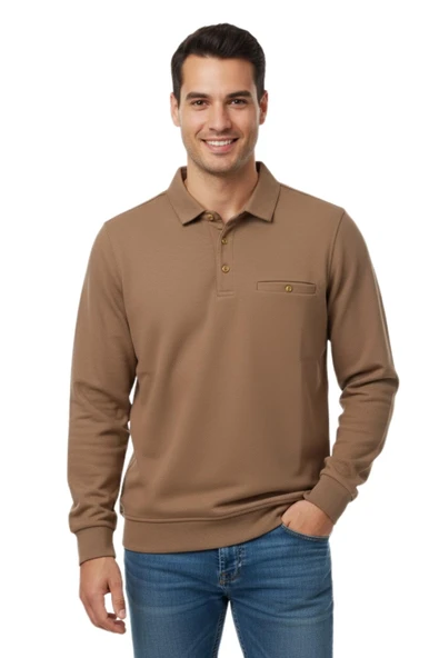 Erkek Gömlek Yaka Petek Doku Cepli Regular Fit Sweatshirt BGL-ST04956 ürün görseli 1