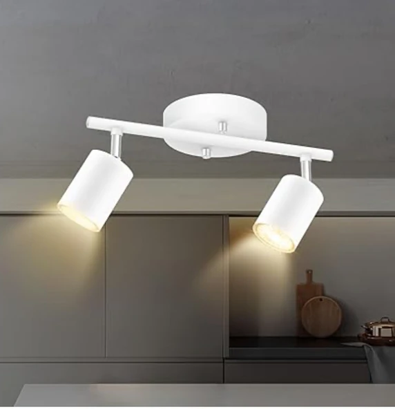 Rsylight Retro Beyaz Metal 2 Li Led spot Tavan Plofyoner 180 Derece Hareketli Günışığı Ampullü ürün görseli 1
