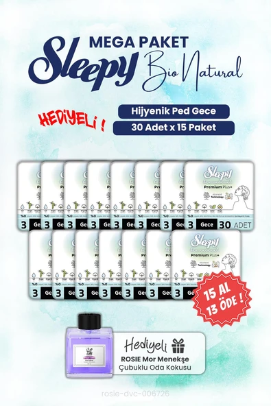 Sleepy Hijyenik Ped 15 AL 13 ÖDE 30'lu Bio Natural Gece ve ROSIE oda kokusu ürün görseli 1