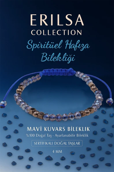 Sertifikalı Spiritüel Hafıza Enerji Bilekliği – Mavi Kuvars Doğal Taşı (İnce Model) ürün görseli 1