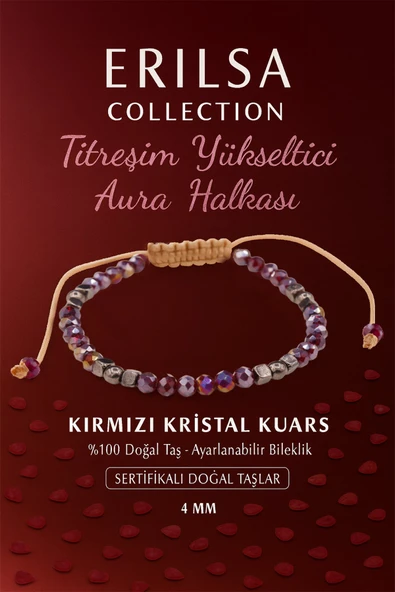 Sertifikalı Titreşim Yükseltici Aura Halkası Enerji Bilekliği - Kırmızı Kuvars Kristali Terahertz ürün görseli 1