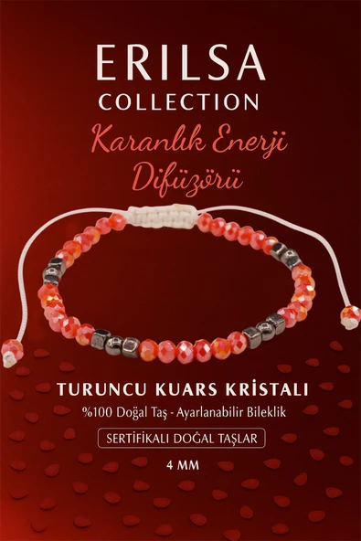 Sertifikalı Karanlık Enerji Difüzörü Koruma Bilekliği - Turuncu Kuvars Kristali ve Terahertz Taşı ürün görseli 1