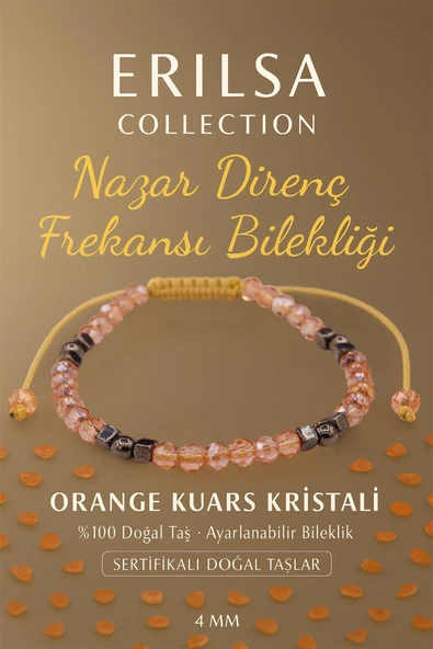 Sertifikalı Nazar Direnç Frekansı Koruma Enerjisi Bilekliği - Orange Kuvars Kristali ürün görseli 1