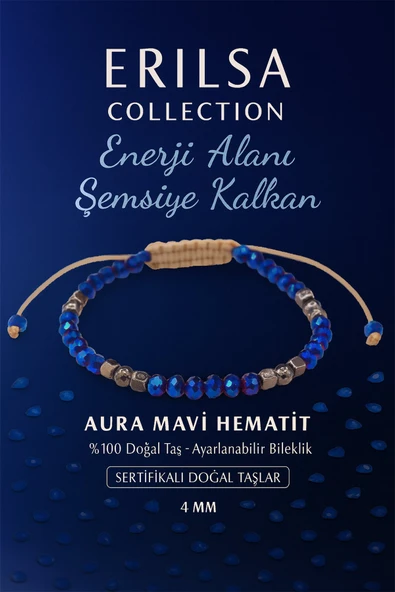 Sertifikalı Enerji Alanı Şemsiye Kalkanı Koruyucu Bilekliği -Aura Mavi Hematit Taşı ürün görseli 1