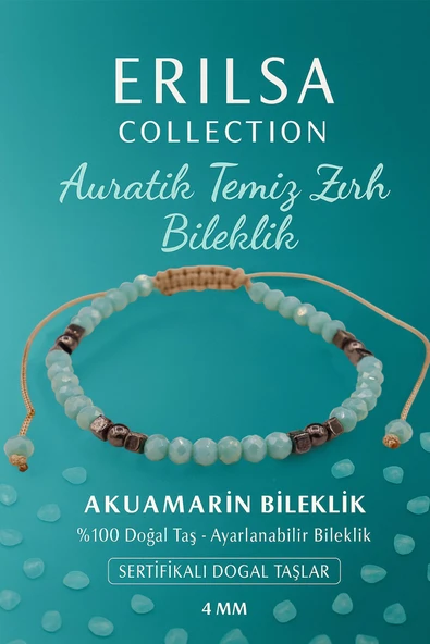 Sertifikalı Auratik Temiz Zırh Enerji Kalkanı Bilekliği - Akuamarin ve Terahertz Taşı ürün görseli 1