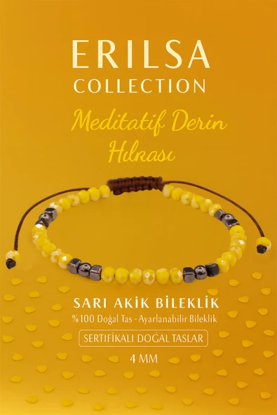 Sertifikalı Meditatif Derin Huzur Enerji Bilekliği – Sarı Akik Doğal Taşı (İnce Model) ürün görseli 1
