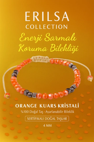 Sertifikalı Enerji Sarmalı Koruma Bilekliği - Orange Kuvars Kristali ve Terahertz Taşı ürün görseli 1