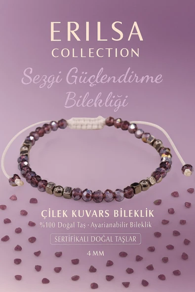 Sertifikalı Sezgi Güçlendirme Enerji Bilekliği – Çilek Kuvars Doğal Taşı (İnce Model) ürün görseli 1