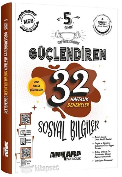 5. Sınıf Sosyal Bilgiler Güçlendiren 32 Haftalık Denemeler Ankara Yayın ürün görseli 1