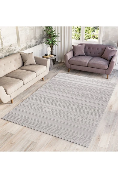 Modern Geometrik Tasarımlı Jüt Dokuma Loop Sisal Krem Renk Halı ürün görseli 1