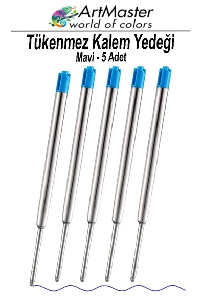 Tükenmez Kalem Yedeği Mavi 5 Adet Metal Tükenmez Kalem İçi Mavi Yedek Tükenmez Ofis Jel Kalem İçi Kalem İçi Okul ürün görseli 1