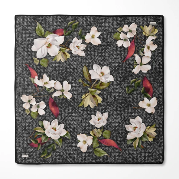 Çiçek Desenli Twill İpek Eşarp-0942 - Resim 6