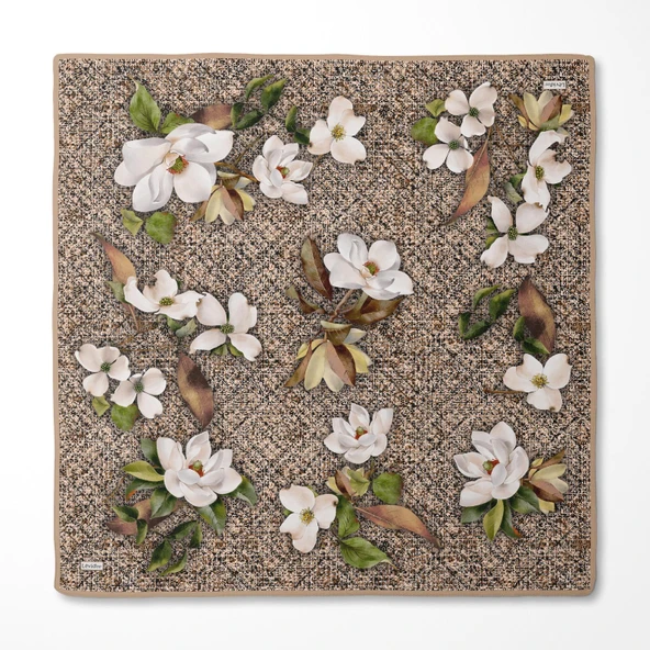 Çiçek Desenli Twill İpek Eşarp-0942 - Resim 4