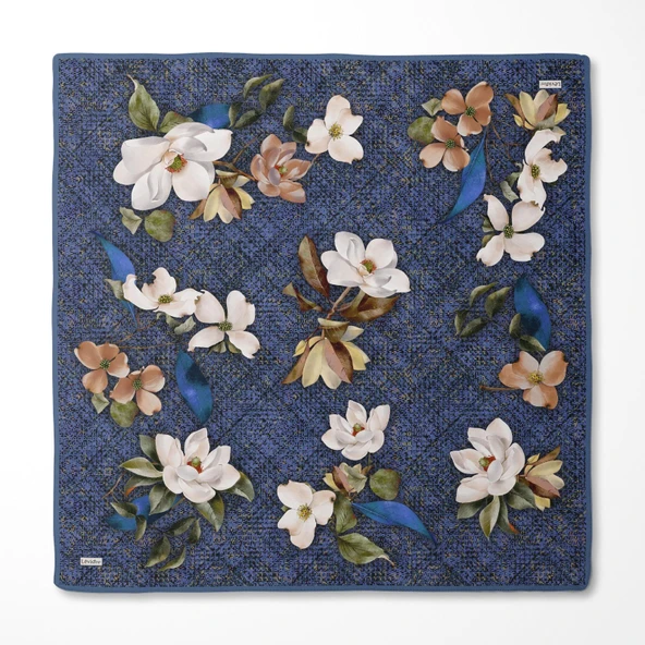Çiçek Desenli Twill İpek Eşarp-0942 - Resim 5