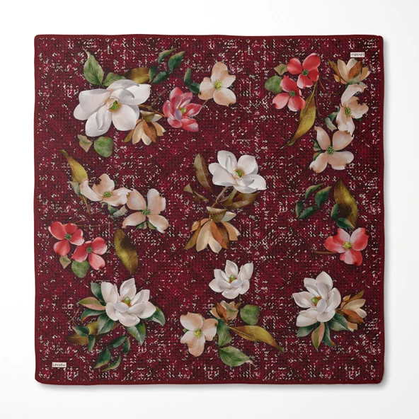 Çiçek Desenli Twill İpek Eşarp-0942 - Resim 3