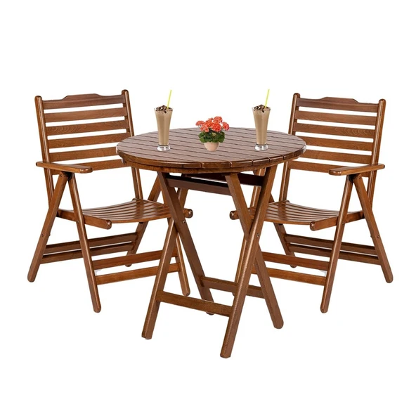 Bahçeci Madrid Katlanır Ahşap Bahçe Balkon Seti: 90lık Masa + 2 Sandalye ürün görseli 1