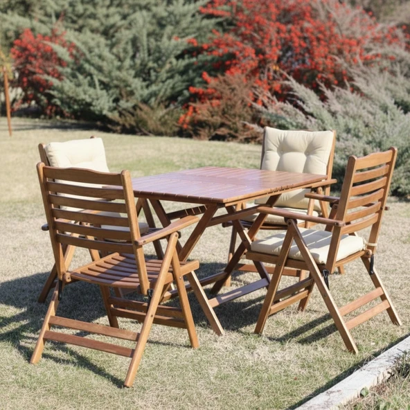 Bahçeme Ürgüp Katlanır Ahşap Bahçe Balkon Seti: 80x120 Masa + 6 Minderli Sandalye ürün görseli 1
