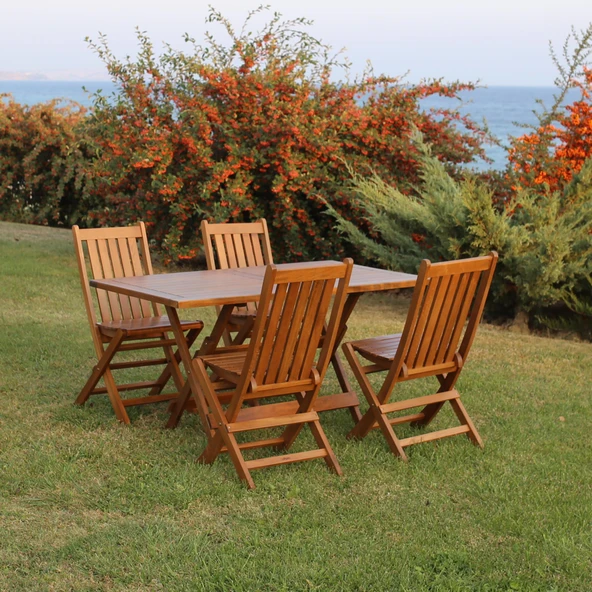 Bahçeme Avşa Bodrum Ahşap Bahçe Balkon Takımı: 80x120 Masa + 6 Sandalye Katlanır Set ürün görseli 1