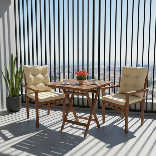 Bahçeme Manavgat Ahşap Bahçe Balkon Seti: 60X60 Masa + 2 Minderli Sandalye ürün görseli 1