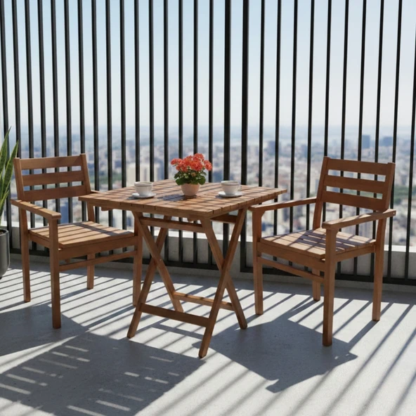 Bahçeme Manavgat Ahşap Bahçe Balkon Seti: 80X80 Masa + 2 Sandalye ürün görseli 1