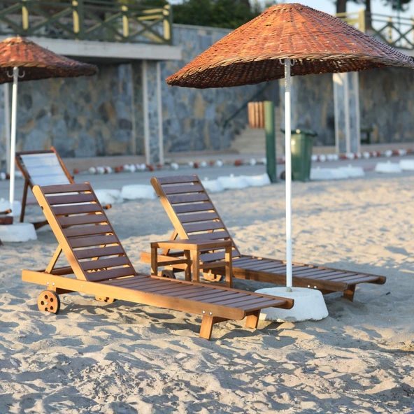 Bahçeme Riva Casablanca Ahşap Şezlong Set: 2 Adet Şezlong + Sehpa ürün görseli 1