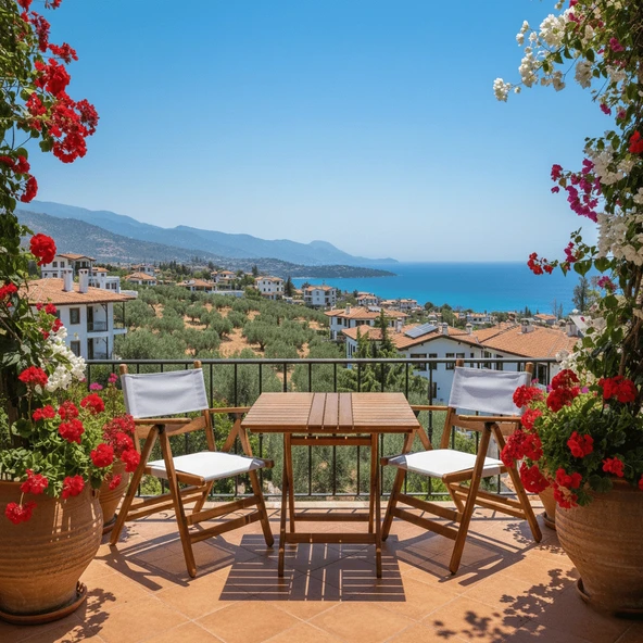 Bahçeme Marmaris Katlanır Ahşap Bahçe Balkon Seti: 60x60 Masa + 2 Gri PVCli Sandalye ürün görseli 1