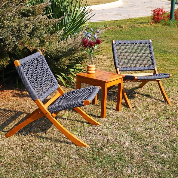 Bahçeme Kandilli Şezlong Tipi Sandalye Takımı: 40x40 Sehpa + 2 Sandalye - Plaj Havuz Başı Bahçe Set ürün görseli 1