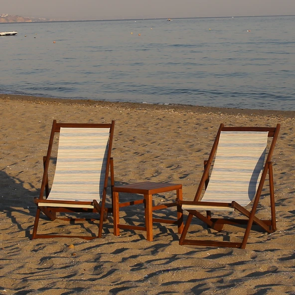 Bahçeme Belek Babil Ahşap Şezlong Set: 2 Adet Şezlong + Sehpa - Bahçe Şezlong Takımı ürün görseli 1
