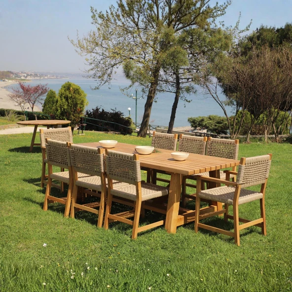 Bahçeme Taksim Kestane Bahçe Takımı: 8 Sandalye + 100X240 Masa ürün görseli 1