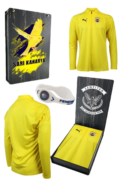Fenerbahçe Orijinal Lisanslı 23/24 A Takım  Futbolcu Yarım Fermuar Sweat UV Kutulu + Bileklik Hediye Ahşap Kutu ürün görseli 1