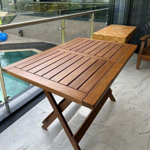 Bahçeme Bodrum 80X140 Katlanır Ahşap Masa - Masif Gürgen Teras Balkon Bahçe Masası ürün görseli 1